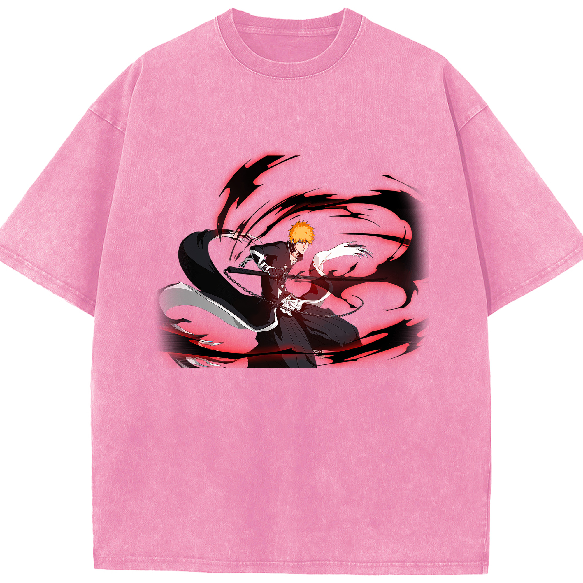 （画像用） ブリーチ 黒崎一護（くろさき いちご）BLEACH Kurosaki Ichigo 綿100% ヴィンテージ風 半袖Tシャツ（フロントプリント）